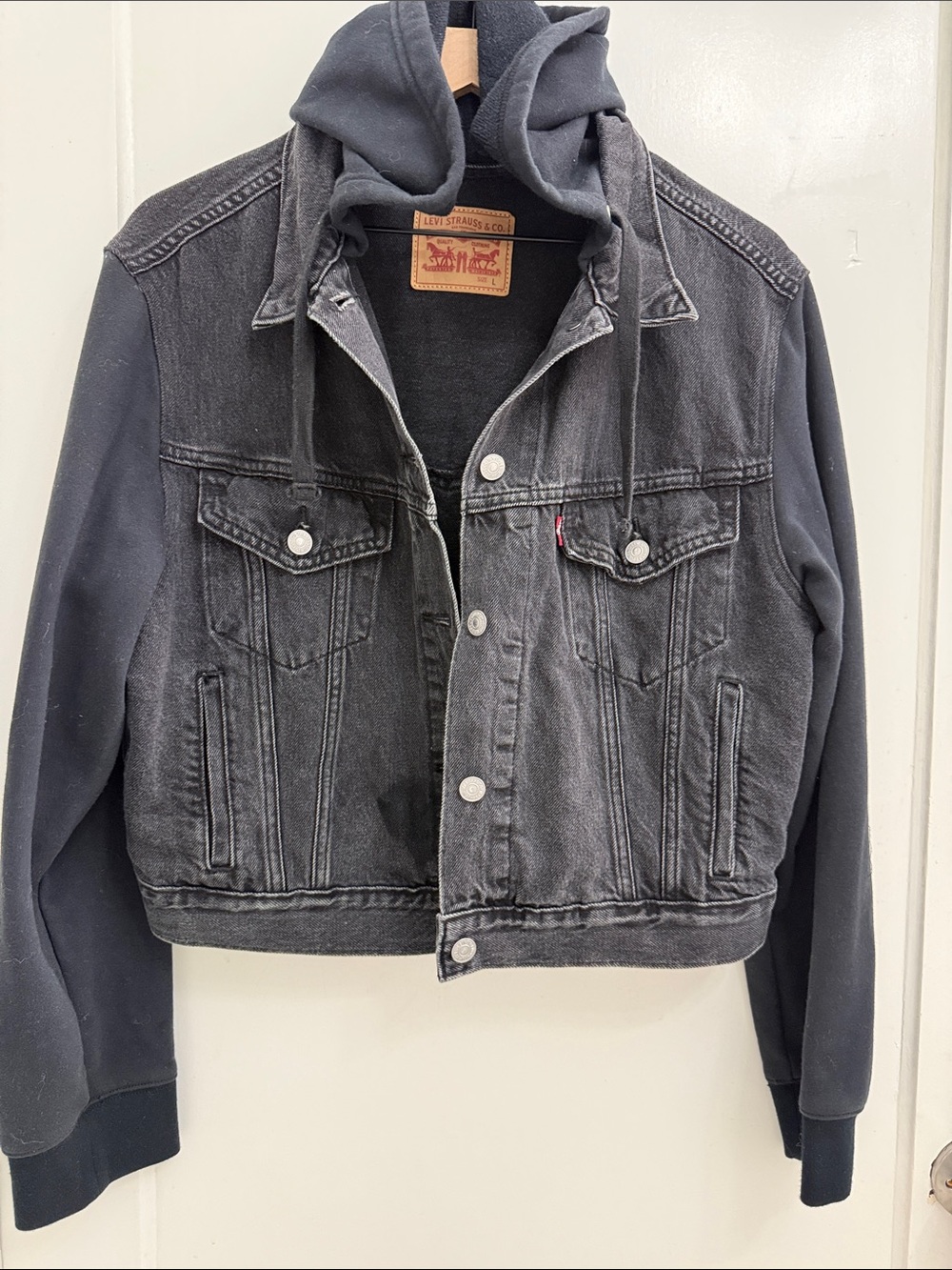 Levi's Charcoal Black Hooded Denim Shirt Jacket